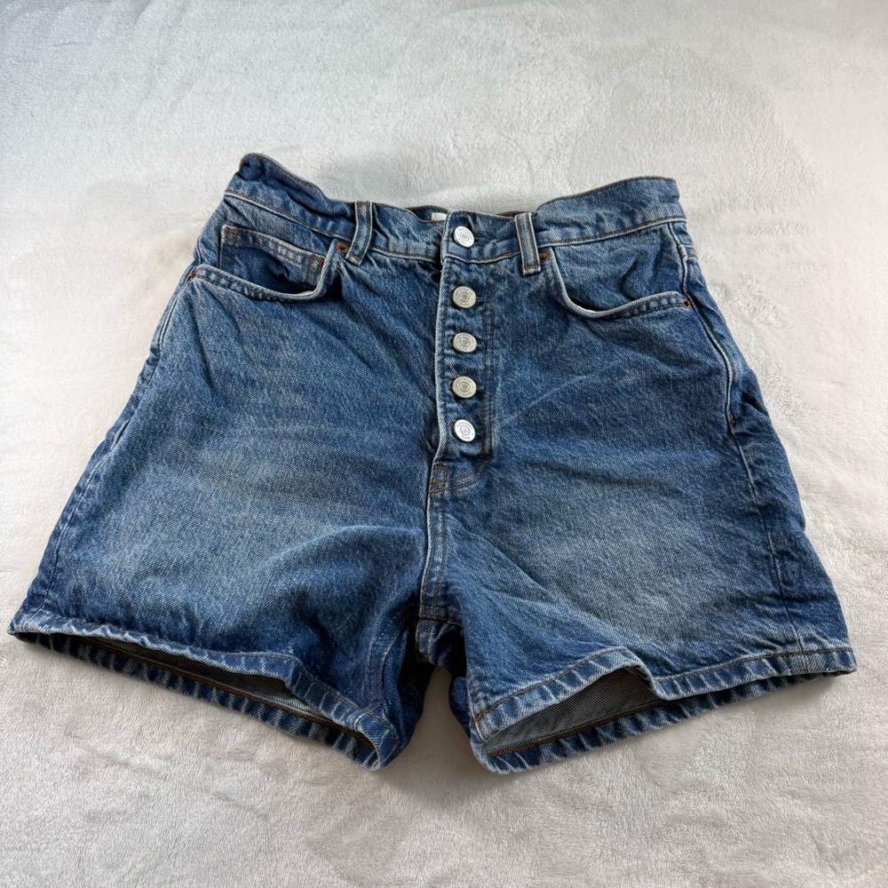 Reformation Amy Button Fly High Rise Blue Jean Shorts